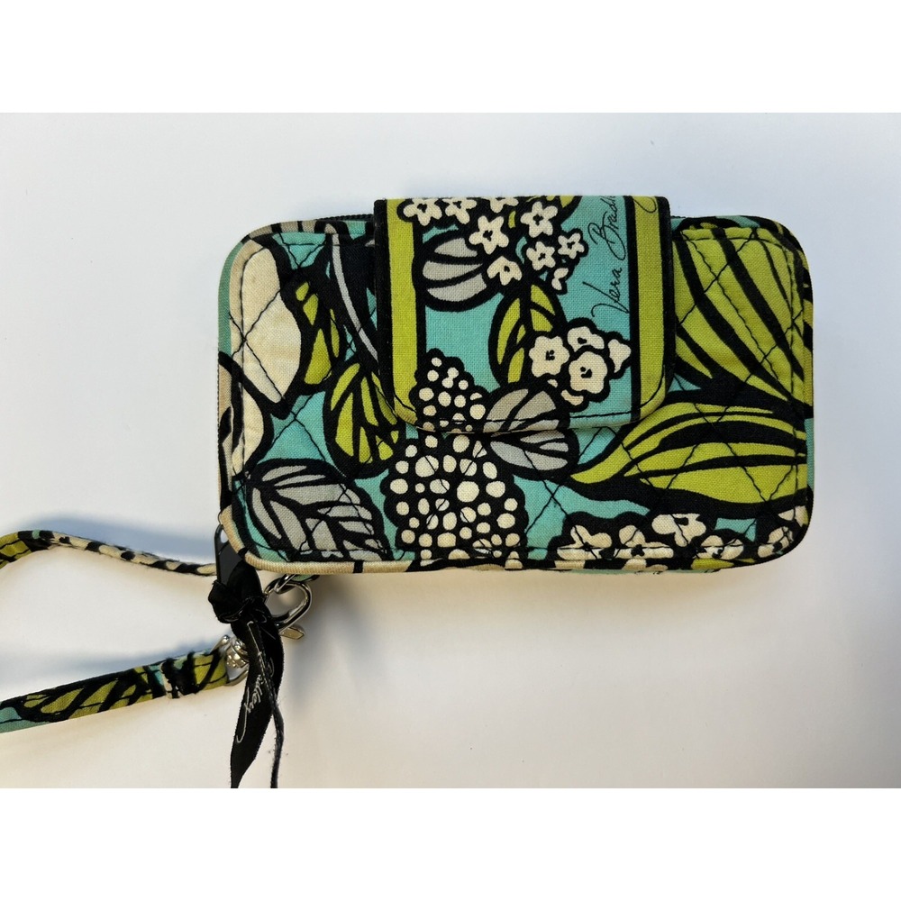 Vera Bradley Island Blooms All In One Wristlet Teal Lime White Black 6"‎ x 3.5"
